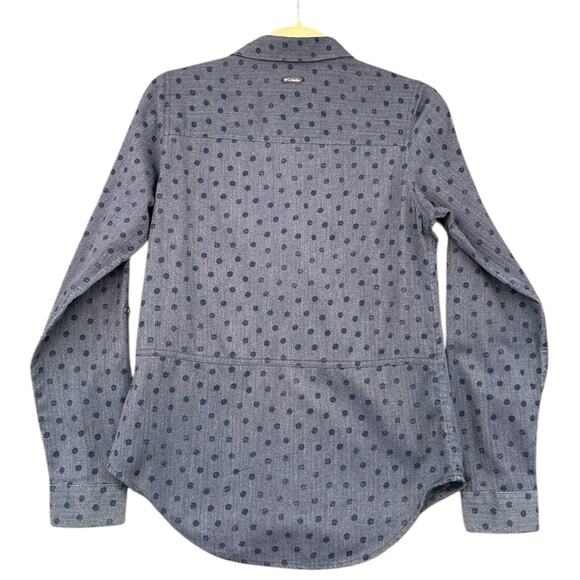 Columbia Blue Long Sleeve Polka Dot Chest Pockets Button up Shirt Womens XS - Picture 2 of 7